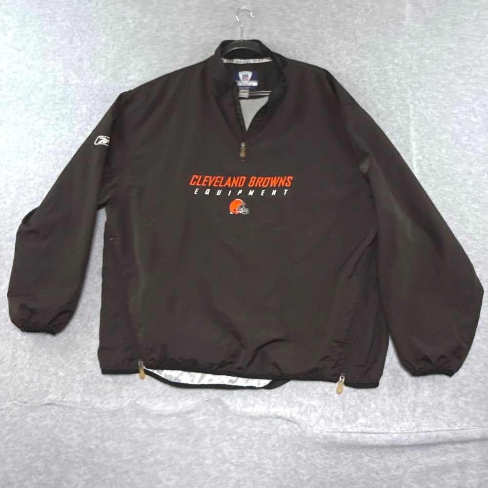 Reebok Cleveland Browns Pullover Mens XL Brown y2k Vintage Windbreaker 1/4 Zip